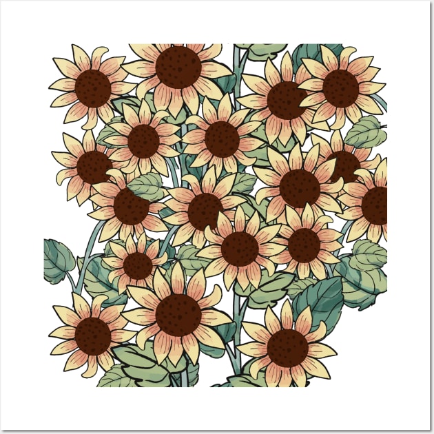 Sunflower Pattern Design Wall Art by aquariart